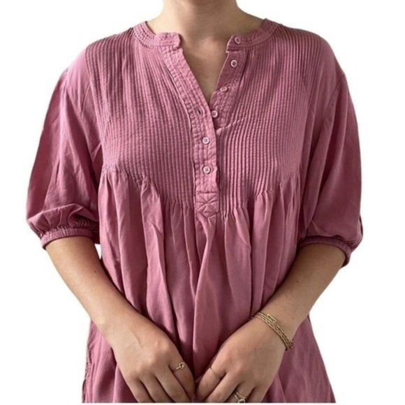Sundance Womens Dusty Pink Lagenlook V Neck Tunic Hippy Blouse Sz Small S - Picture 1 of 13
